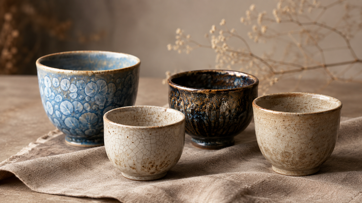 Different handmade ceramic tea cups in warm natural light — TailyMora Journal