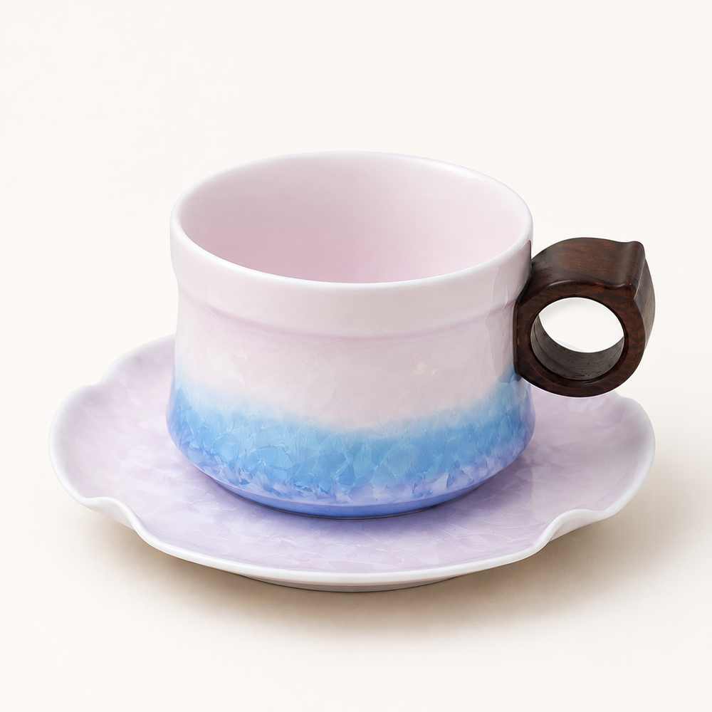 Peony Frost – Ceramic Coffee Cup & Saucer Set