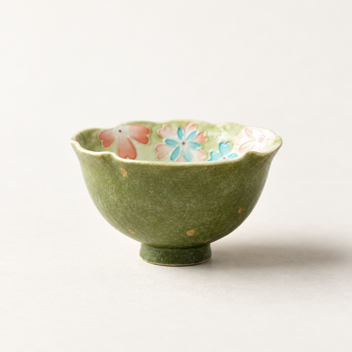 Moss Bloom – Inner-Painted Footed Tea Cup