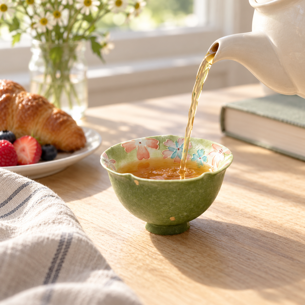 Moss Bloom – Inner-Painted Footed Tea Cup