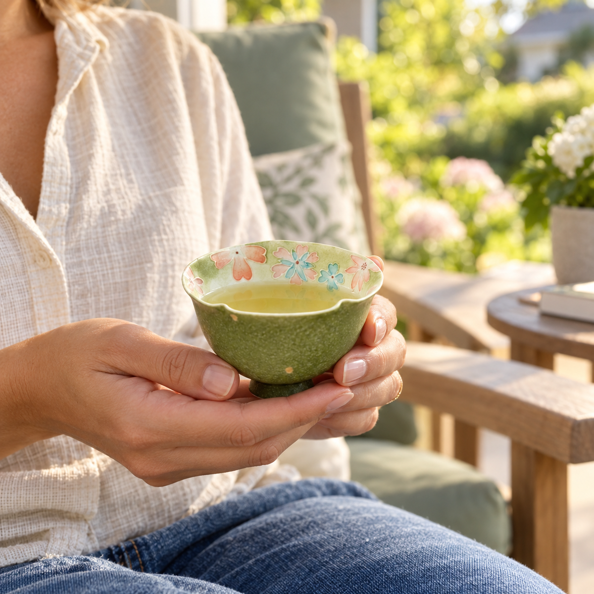 Moss Bloom – Inner-Painted Footed Tea Cup