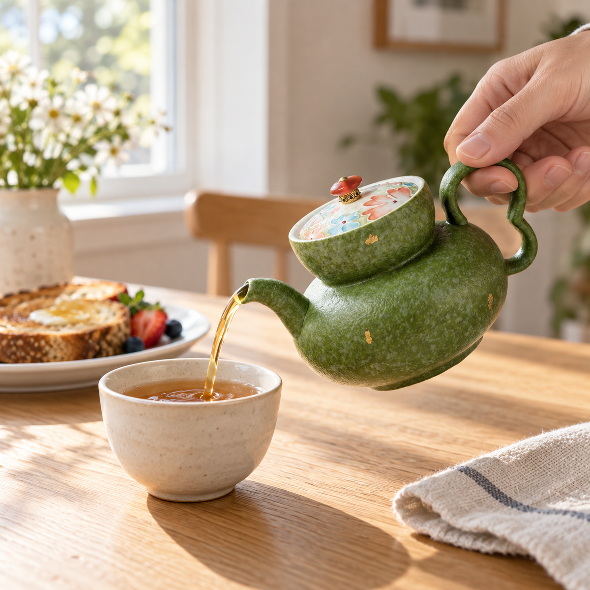 Moss & Blossom Ceramic Teapot