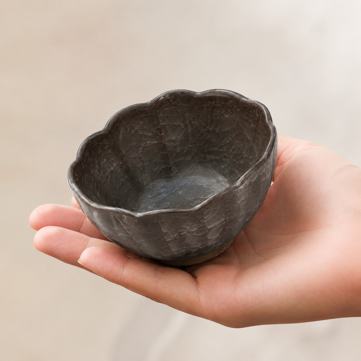 Smoky Quartz – Crackle Glaze Tea Cup