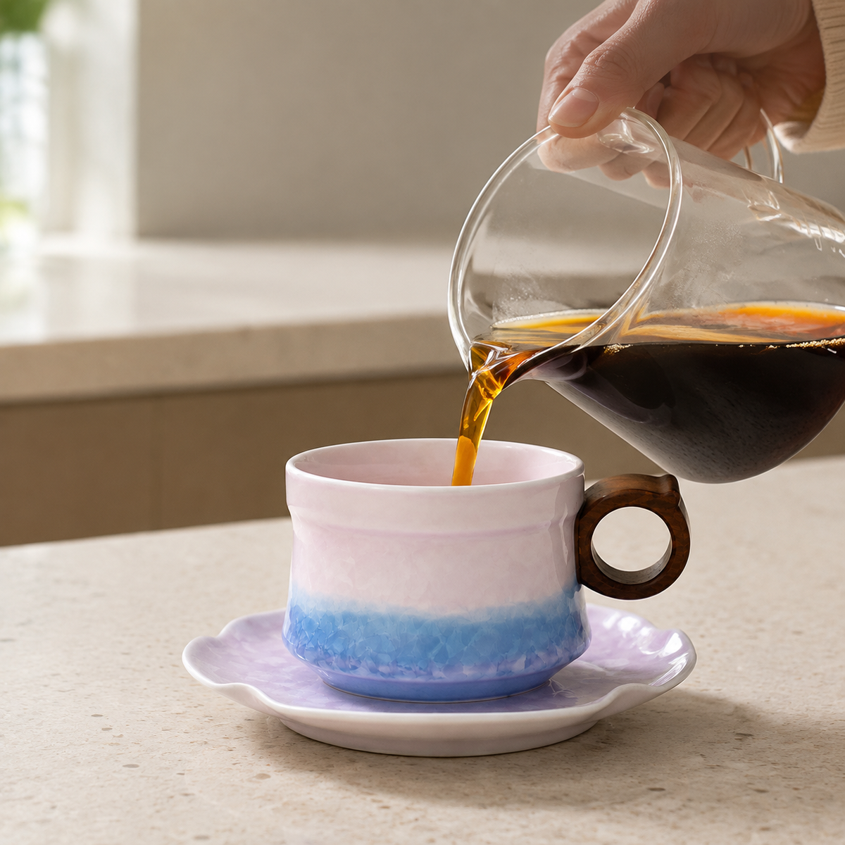 Peony Frost – Ceramic Coffee Cup & Saucer Set
