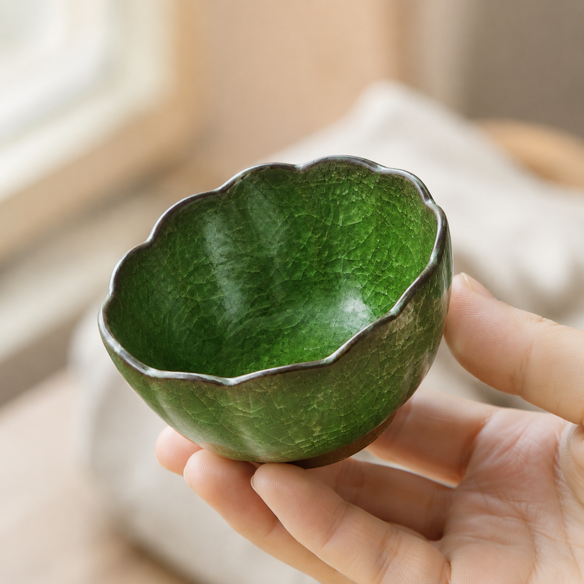 Jade Bloom – Crackle Glaze Tea Cup