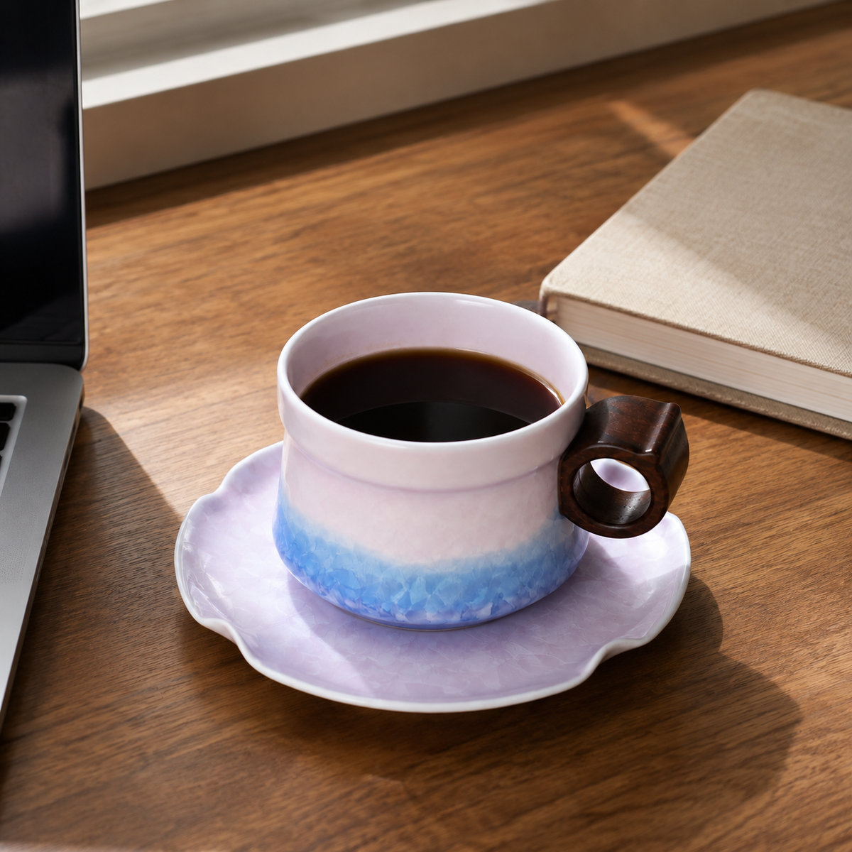 Peony Frost – Ceramic Coffee Cup & Saucer Set