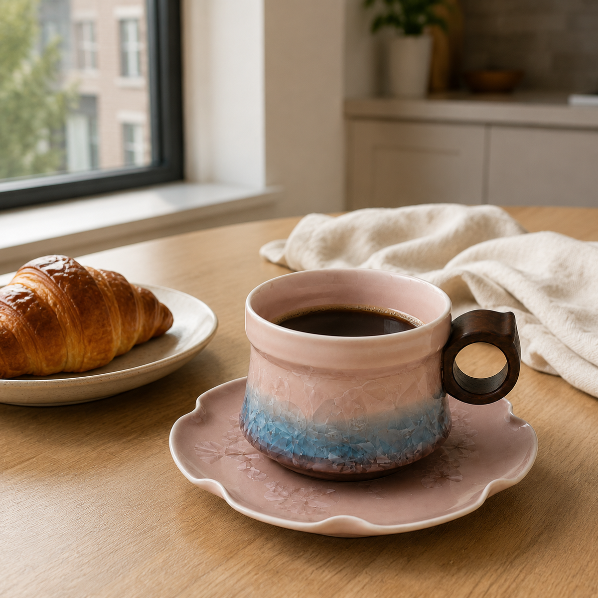 Opal Dawn – Ceramic Coffee Cup & Saucer Set