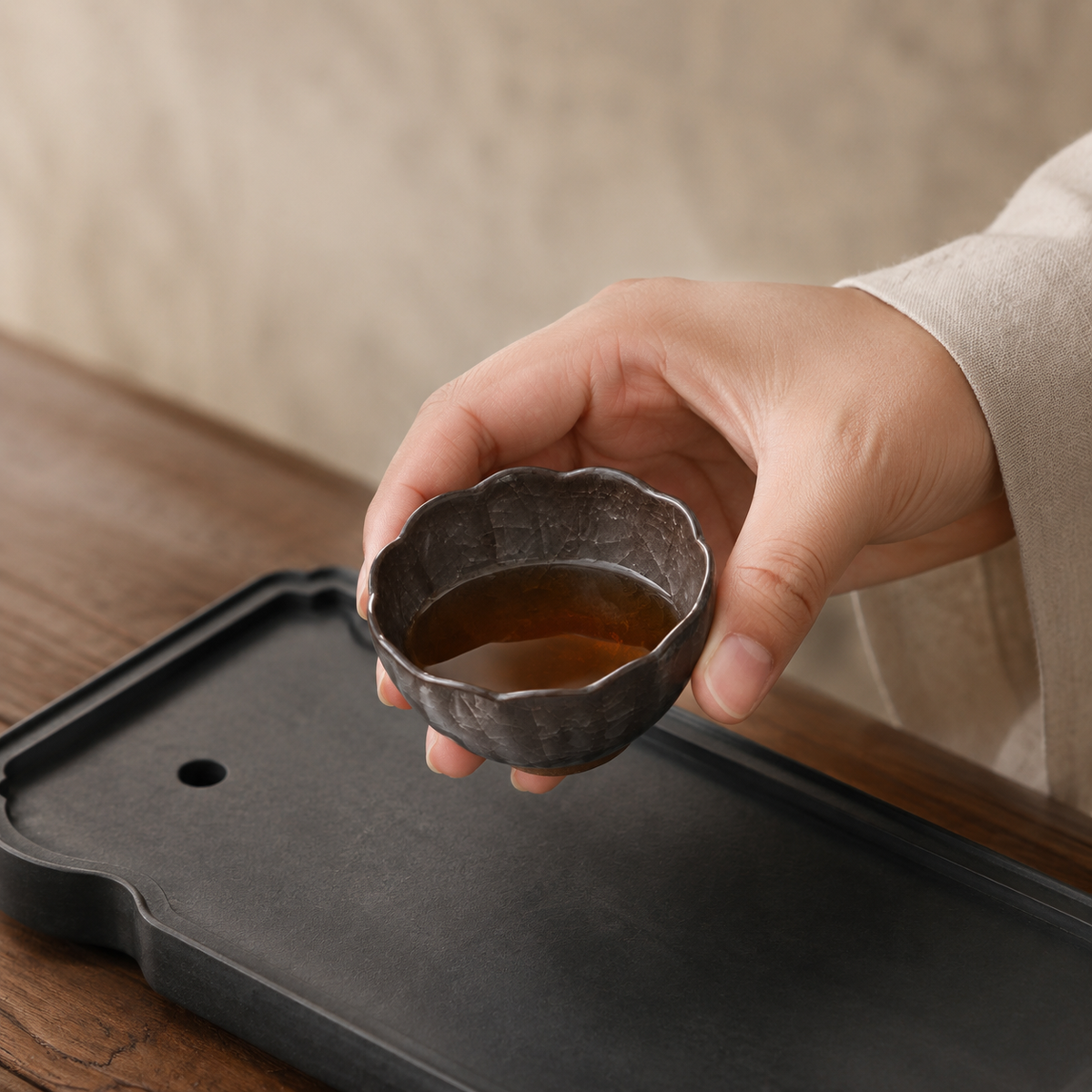 Smoky Quartz – Crackle Glaze Tea Cup