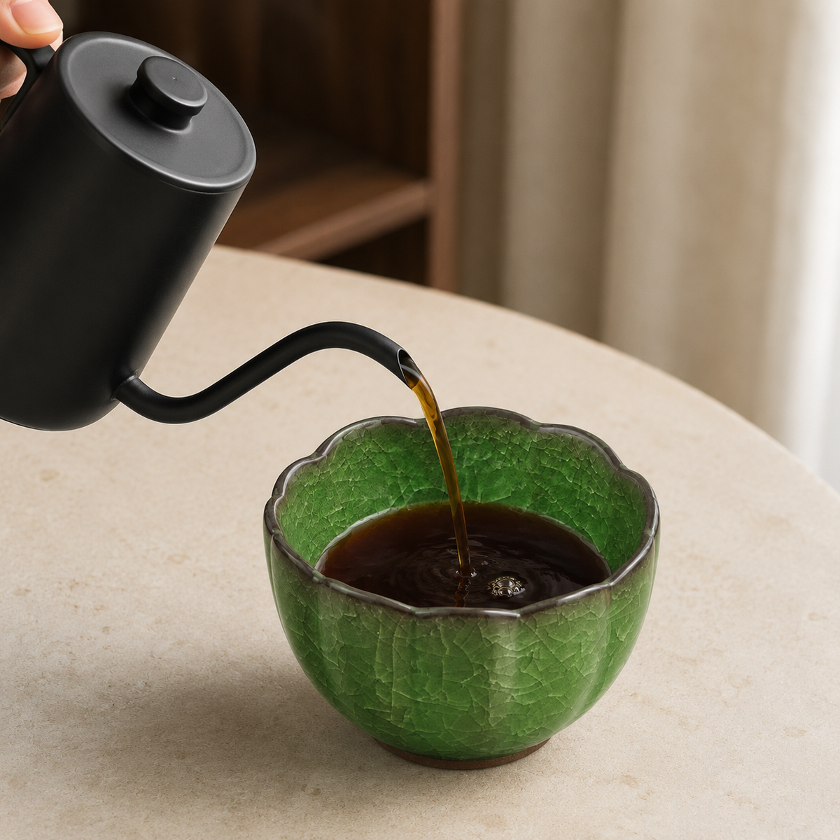 Jade Bloom – Crackle Glaze Tea Cup