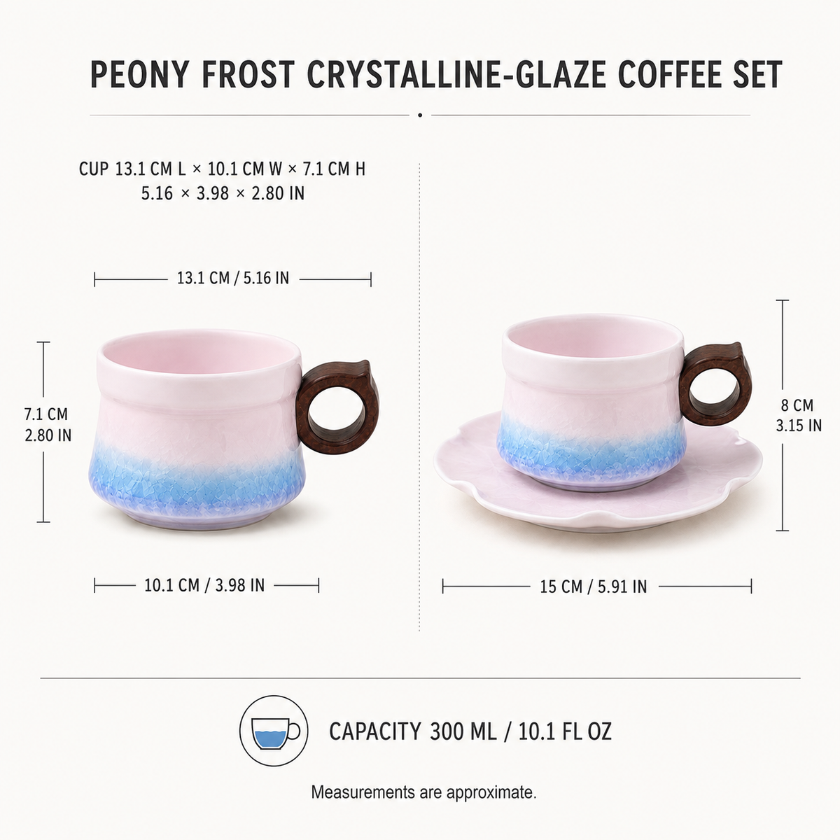 Peony Frost – Ceramic Coffee Cup & Saucer Set