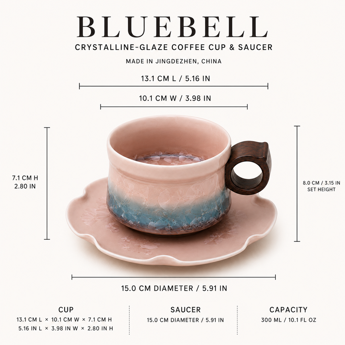 Opal Dawn – Ceramic Coffee Cup & Saucer Set
