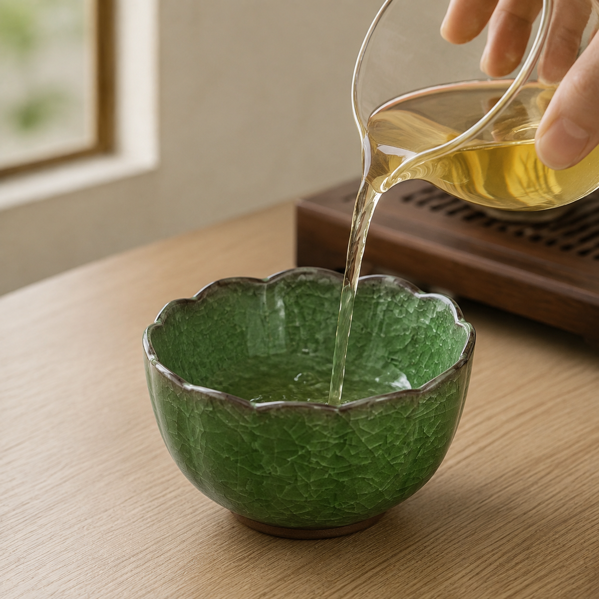 Jade Bloom – Crackle Glaze Tea Cup