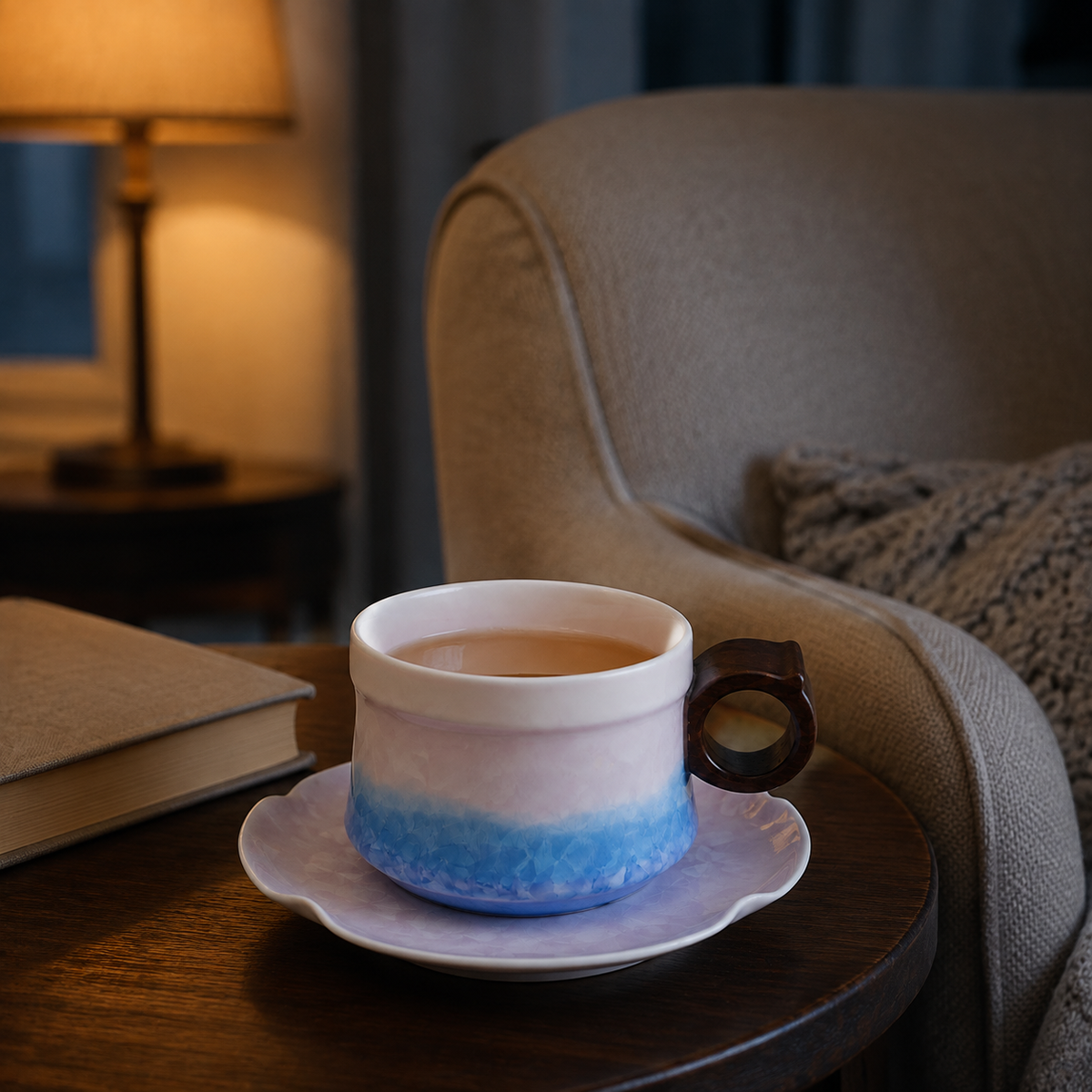 Peony Frost – Ceramic Coffee Cup & Saucer Set