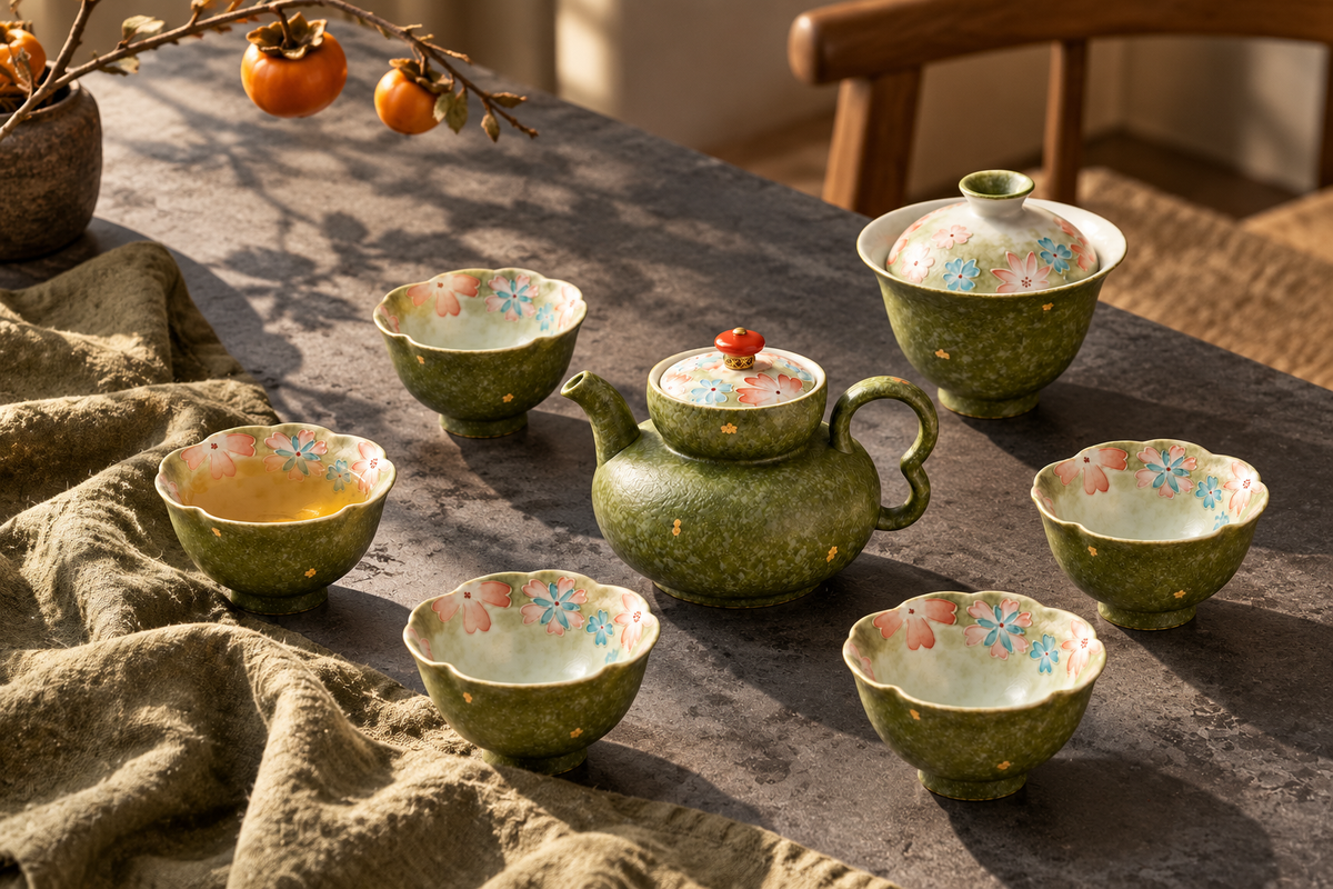 Moss Blossom ceramic tea set