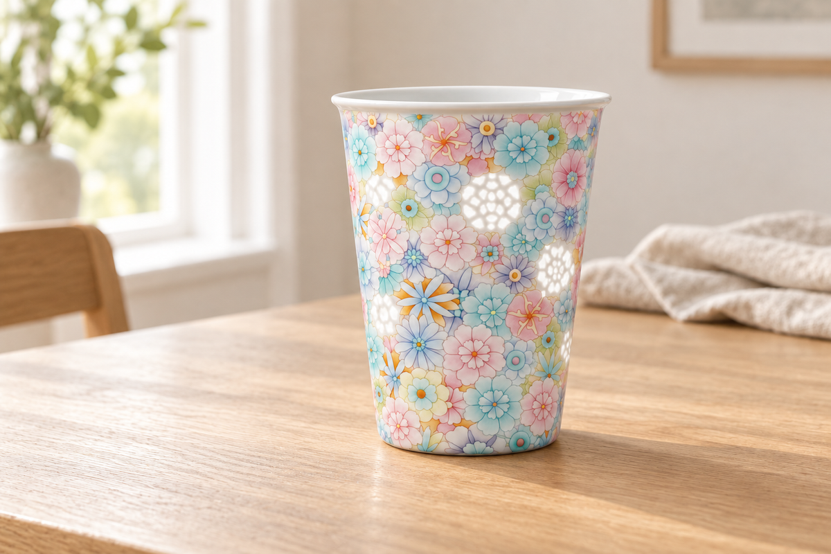 Garden Mosaic Linglong cup in a quiet home setting